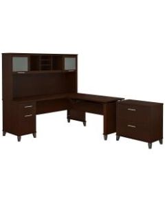 Bush Furniture Somerset 72inW 3 Position Sit to Stand L Shaped Desk With Hutch And File Cabinet, Mocha Cherry, Standard Delivery