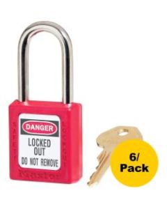 Master Danger Red Safety Padlock - Keyed Different - 0.25in Shackle Diameter - Red - 6 / Pack