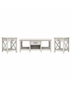 Bush Furniture Key West Coffee Table With Set Of 2 End Tables, Linen White Oak, Standard Delivery