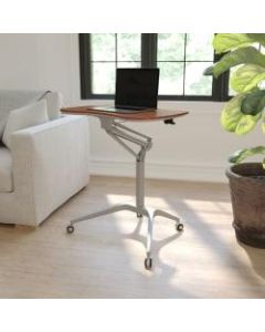 Flash Furniture 28-1/4inW Mobile Ergonomic Sit-Stand Computer Desk, Mahogany