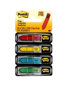 Post-it Notes Arrow Flags, " Sign Here", 1/2in, Assorted Colors, 30 Flags Per Pad, Pack Of 4 Pads