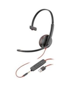 Plantronics Blackwire C3215 Headset - Mono - USB Type A, Mini-phone (3.5mm) - Wired - 20 Hz - 20 kHz - Over-the-head - Monaural - Supra-aural - Noise Cancelling Microphone - Black