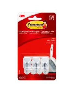 3M Command Damage-Free Removable Plastic Utensil Hooks, 1-5/8inH x 3/4inW x 15/16inD, White, Pack Of 3 Hooks