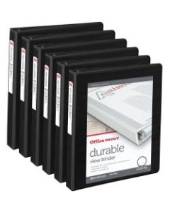 Office Depot Brand Durable View 3-Ring Binder, 1in Round Rings, Black, 49% Recycled, Pack Of 6