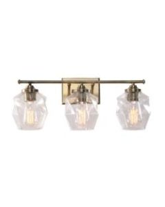 Kenroy Home Ramona 3-Light Vanity Lamp, 22inW, Clear Shade/Antique Brass Base
