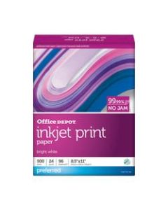 Office Depot Brand Inkjet Print Paper, Letter Size (8 1/2in x 11in), 24 Lb, FSC Certified, 30% Recycled, Ream Of 500 Sheets