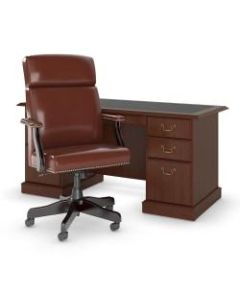 Bush Furniture Saratoga 66inW Executive Desk With High-Back Leather Office Chair, Harvest Cherry, Standard Delivery