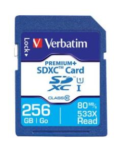 Verbatim 256GB PremiumPlus 533X SDXC Memory Card, UHS-I Class 10 - Class 10/UHS-I (U1)1 Pack - 533x Memory Speed