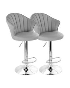 Elama Shell-Back Faux Leather Adjustable Bar Stools, Dark Gray/Chrome, Set Of 2 Stools
