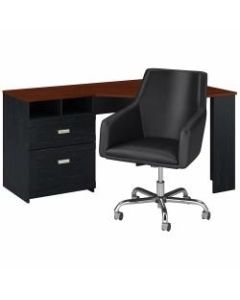 Bush Furniture Wheaton 60inW Reversible Corner Desk And Chair Set, Antique Black/Hansen Cherry, Standard Delivery