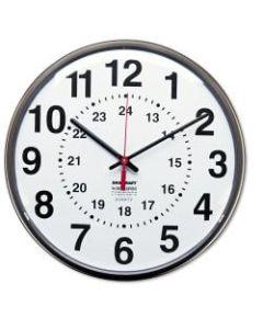 SKILCRAFT 24-Hour Clock, 12in Diameter, Dark Brown (AbilityOne 6645-01-342-8199)