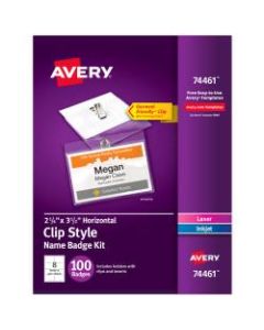 Avery Clip Style Name Badges, Top Loading, 2 1/4in x 3 1/2in, Box Of 100