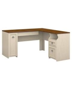 Bush Furniture Fairview L Shaped Desk, Antique White/Tea Maple, Standard Delivery