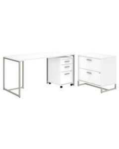 kathy ireland Office by Bush Business Furniture Method Table Desk with File Cabinets, 60inW, White, Premium Installation