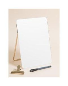 U Brands Non-Magnetic Glass Dry Erase Desktop Easel, 11 3/4in X 8 1/2in, Tempered Glass, Gold Metal Stand, Removable Clip