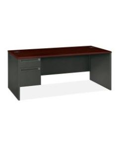 HON 38000 Series Left Pedestal Desk, Mahogany/Charcoal