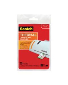 Scotch Thermal Laminating Pouches - Laminating Pouch/Sheet Size: 2.30in Width x 3.70in Length x 5 mil Thickness - Glossy - for Photo, Document, Business Card, Lists, Coupon, Punch Card - Double Sided, Photo-safe - Clear - 20 / Pack