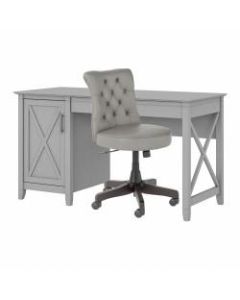 Bush Furniture Key West 54inW Computer Desk With Storage And Mid-Back Tufted Office Chair, Cape Cod Gray, Standard Delivery
