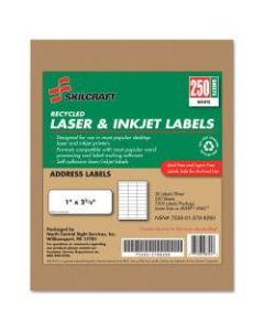 SKILCRAFT 100% Recycled White Inkjet/Laser Address Labels, 1in x 2 5/8in, Box Of 250 Sheets (AbilityOne 7530-01-578-9290)