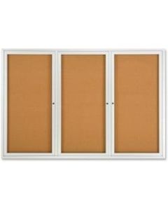 Quartet Fully Enclosed 3-Door Bulletin Board, 72in x 48in, Aluminum Frame With Silver Finish