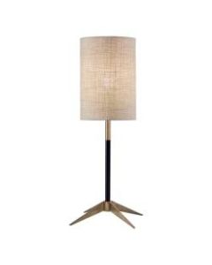 Adesso Davis Table Lamp, 26-3/4inH, Natural Shade/Matte-Black And Antique-Brass Base