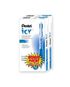 Pentel ICY Multipurpose Automatic Pencils, 0.7 mm, Transparent Blue Barrels, Pack Of 24