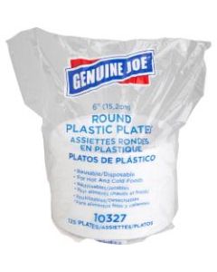 Genuine Joe Reusable/Disposable 6in Plastic Plates, White, Pack Of 125