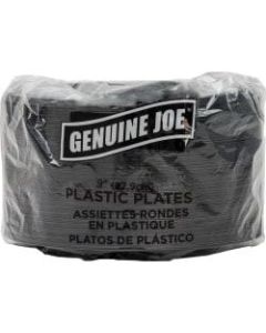 Genuine Joe 9in Round Plastic Plates, Black, Pack Of 125