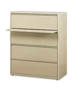 Lorell Fortress 42inW Lateral 4-Drawer File Cabinet, Metal, Putty
