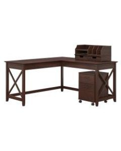 Bush Furniture Key West 60inW L-Shaped Desk With Mobile File Cabinet And Desktop Organizers, Bing Cherry, Standard Delivery