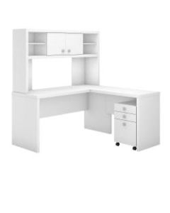 kathy ireland Office by Bush Business Furniture Echo L Shaped Desk With Hutch And Mobile File Cabinet, Pure White, Standard Delivery