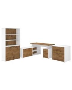 Bush Business Furniture Jamestown 60inW L-Shaped Desk With Lateral File Cabinet And 5-Shelf Bookcase, Fresh Walnut/White, Standard Delivery Service