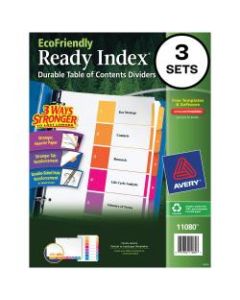 Avery EcoFriendly Ready Index 100% Recycled Table Of Contents Dividers, 1-5 Tab, Multicolor, 5 Tabs Per Set, 3 Sets Per Pack