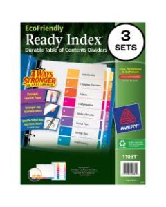 Avery EcoFriendly Ready Index 100% Recycled Table Of Contents Dividers, 1-8 Tab, Multicolor, 8 Tabs Per Set, 3 Sets Per Pack