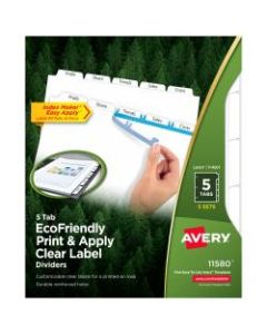 Avery 100% Recycled EcoFriendly Index Maker Clear Label Dividers, 8 1/2in x 11in, White, 5 Tabs Per Set, 5 Sets Per Pack