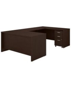 Bush Business Furniture Components 60inW U-Shaped Desk With 3-Drawer Mobile File Cabinet, Mocha Cherry, Standard Delivery