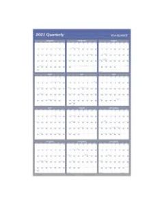 AT-A-GLANCE Reversible Erasable Yearly Wall Calendar, 32in x 48in, Blue, January to December 2021, A1152