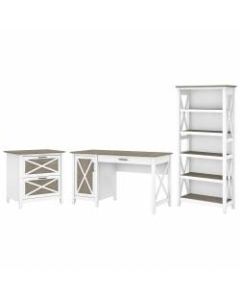 Bush Furniture Key West 54inW Computer Desk With 2-Drawer Lateral File Cabinet And 5-Shelf Bookcase, Shiplap Gray/Pure White, Standard Delivery