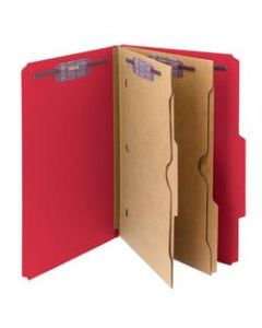 Smead Pressboard Classification Folders With SafeSHIELD Fasteners And 2 Pocket Dividers, Legal Size, 50% Recycled, Bright Red, Box Of 10