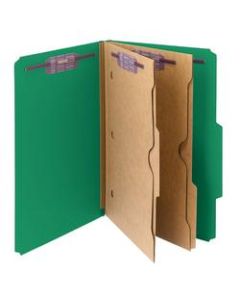 Smead Pressboard Classification Folders With SafeSHIELD Fasteners And 2 Pocket Dividers, Legal Size, 50% Recycled, Green, Box Of 10