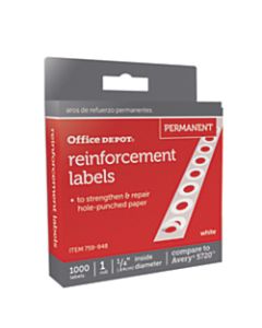Office Depot Brand Permanent Self-Adhesive Reinforcement Labels, 1/4in Diameter, White, Pack Of 1,000