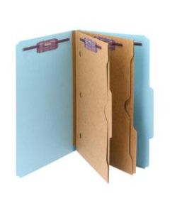 Smead Pressboard Classification Folders With SafeSHIELD Fasteners And 2 Pocket Dividers, Legal Size, 50% Recycled, Blue, Box Of 10
