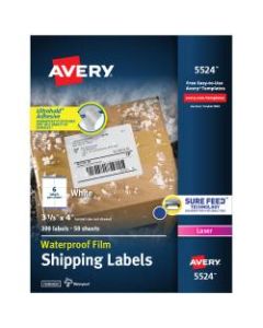 Avery(R) Weatherproof Laser Mailing Labels With TrueBlock Technology 3-1/3in x 4in, White, Pack Of 300