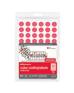 Office Depot Brand Removable Round Color-Coding Labels, OD98801, 1/2in Diameter, Red Glow, Pack Of 840