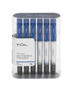 TUL Permanent Markers, Fine Point, Silver Barrel, Blue Ink, Pack Of 12 Markers