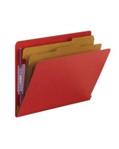 Smead End-Tab Classification Folders, 8 1/2in x 11in, 2 Divider, 2 Partition, 100% Recycled, Bright Red, Pack Of 10