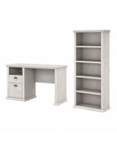 Bush Furniture Yorktown 50inW Home Office Desk With 5-Shelf Bookcase, Linen White Oak, Standard Delivery