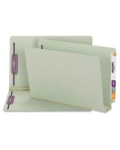 Smead End Tab Pressboard Fastener Folders with SafeSHIELD, 8 1/2in x 14in, 3in Expansion, Gray/Green, Box Of 25