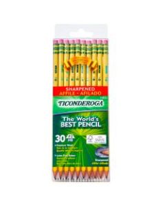 Ticonderoga Pencils , Pre-Sharpened, #2 Soft Lead, Yellow Barrel, Box Of 30