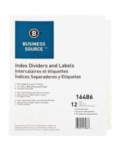 Business Source Customize 12-Tab Index Dividers - 12 x Divider(s) - 12 Print-on Tab(s) - 8.3in Divider Width - 3 Hole Punched - White Divider - White Tab(s) - 25 / Box